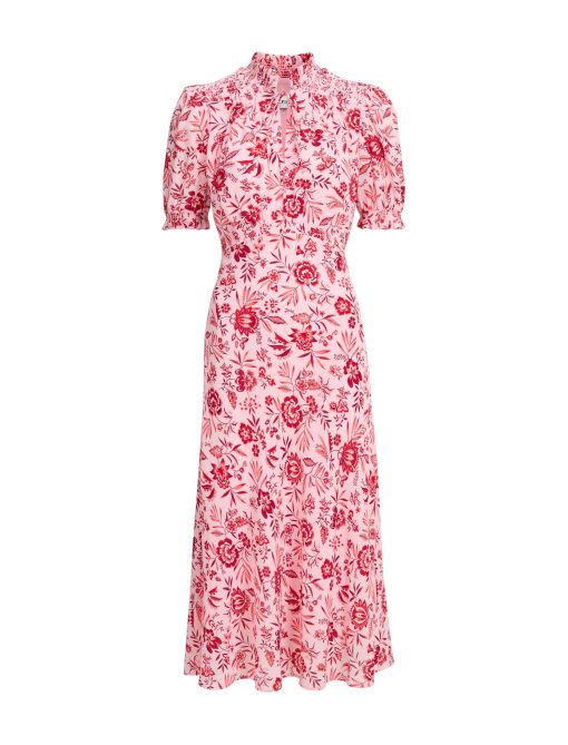 Irina Cotton Blend Midi Dress - Pink Palm Floral Print - Image 11