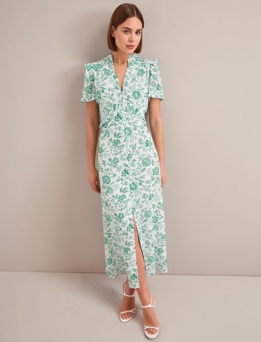 Liliana Cotton Blend Maxi Dress - Green Palm Floral Print - Image 6