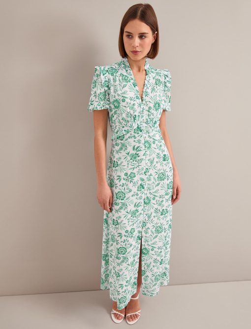 Liliana Cotton Blend Maxi Dress - Green Palm Floral Print - Image 8