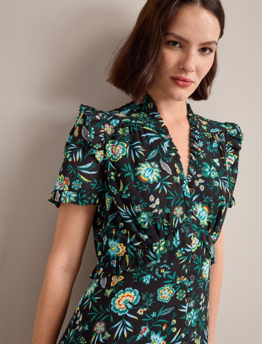 Liliana Cotton Blend Maxi Dress - Black Palm Floral Print - Image 4