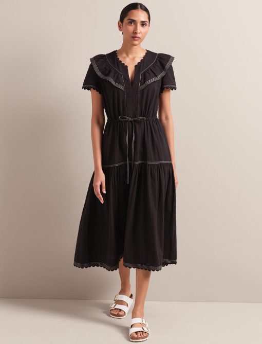 Nessa Cotton Seersucker Maxi Dress - Black - Image 9