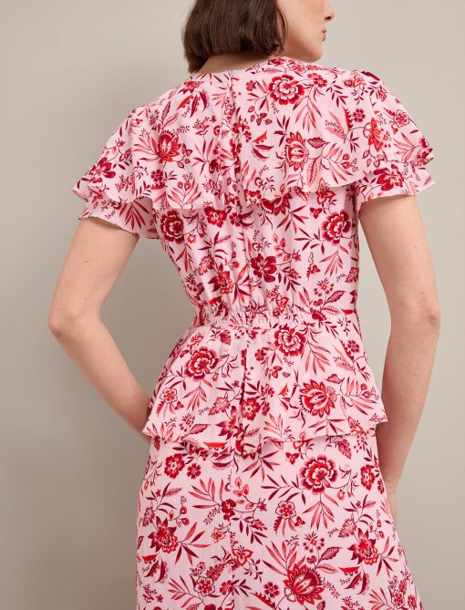Vivienne Cotton Blend Maxi Dress - Pink Palm Floral Print - Image 4