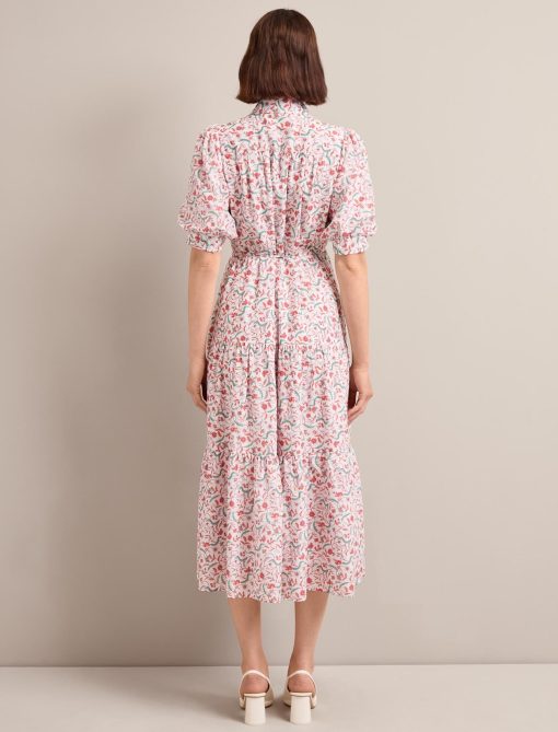 Poppy Silk Blend Maxi Dress - Red Trailing Feather Print - Image 7
