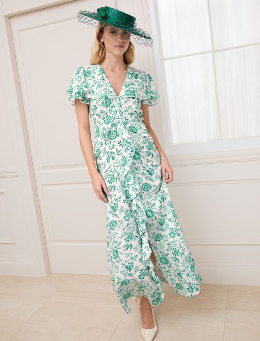Vivienne Cotton Blend Maxi Dress - Green Palm Floral Print - Image 3